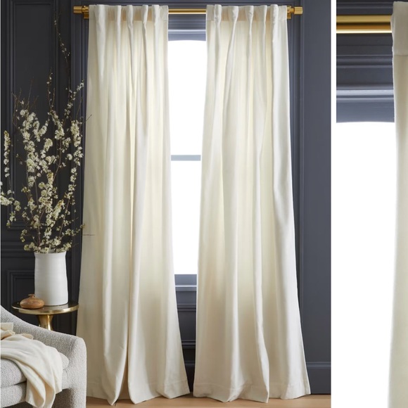 NWOT QUINCE Set Of 2 48x84 Cotton Velvet Curtains Ivory 8483 - Picture 1 of 9